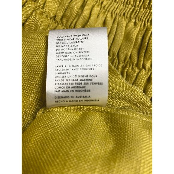 SIR. THE LABEL Mariele One Sleeve Smocked Bust Mustard Linen Mini Dress US SMALL - Picture 16 of 16